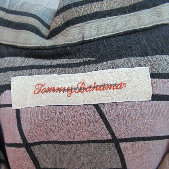 Tommy Bahama Shirt Mens Large Black Geometric Island Zone Hawaiian Beach Ripstop - Picture 2 of 10